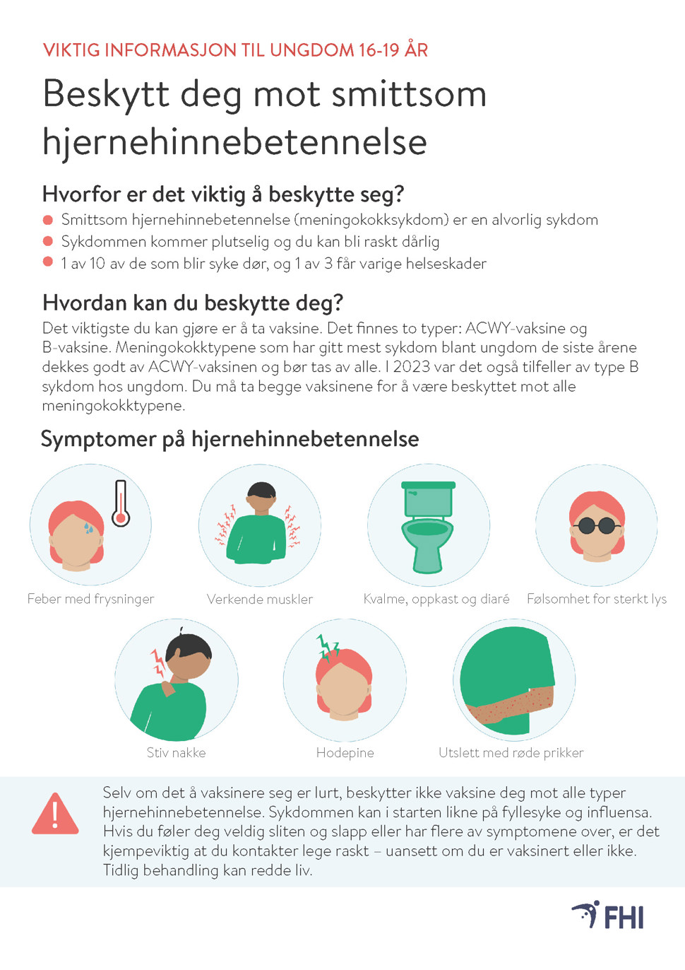 Skjermdump av plakat for vaksine mot smittsom hjernehinnebetennelse - rettet spesielt mot ungdom 16-19 år